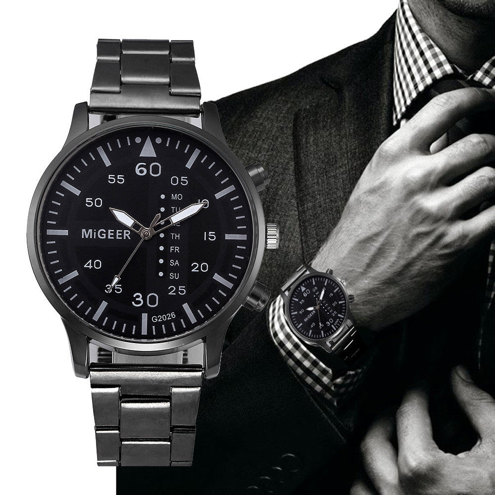 Fashion Man Crystal Stainless Steel Analog Quartz Wrist Watch