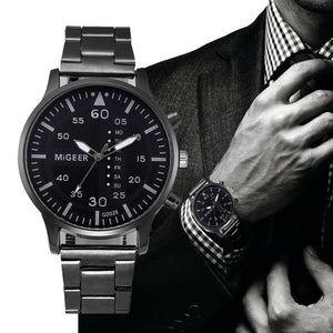 Fashion Man Crystal Stainless Steel Analog Quartz Wrist Watch