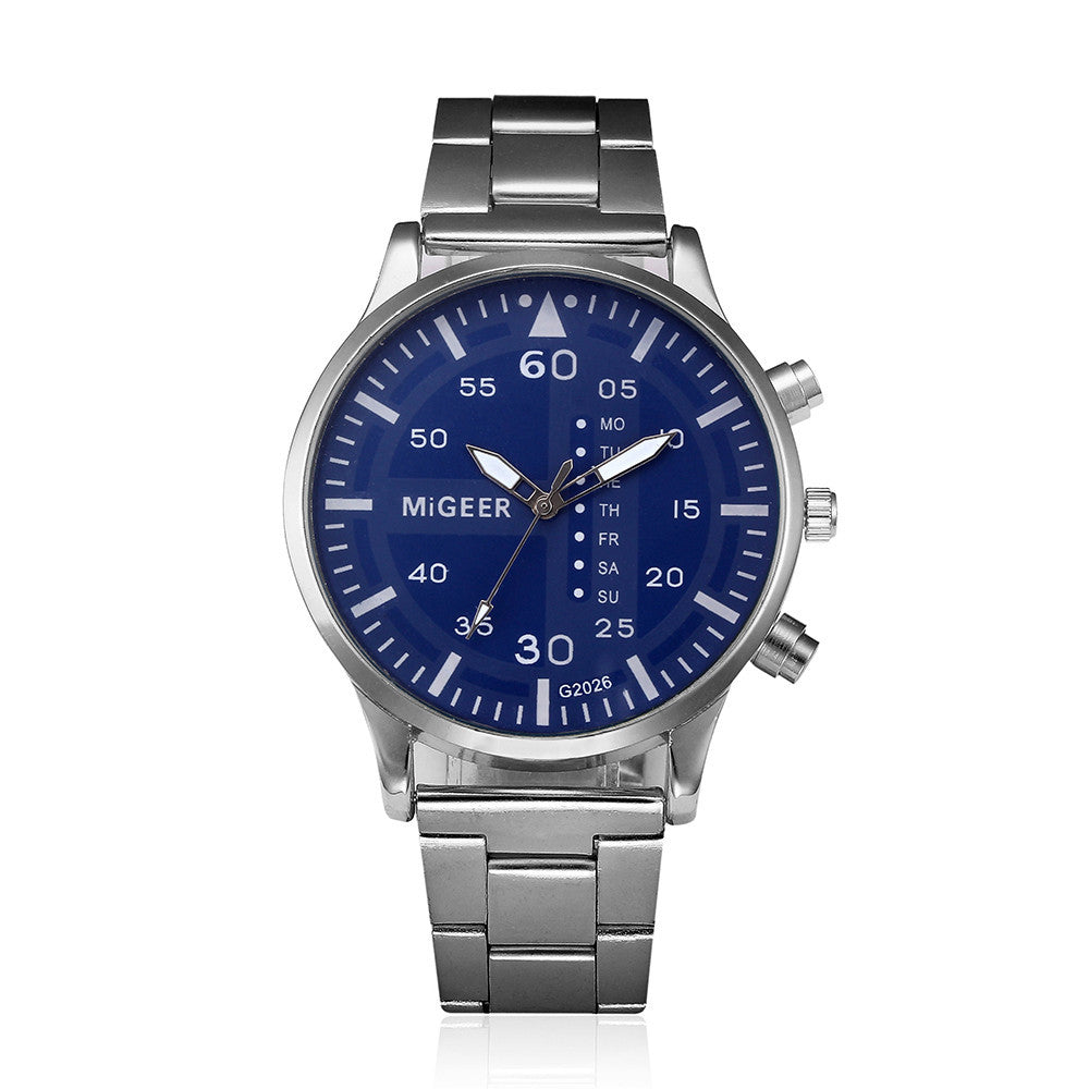 Fashion Man Crystal Stainless Steel Analog Quartz Wrist Watch
